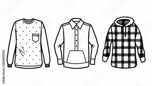Sweater Shirt Hoodie Outline Icons Set for Fashion Design & Apps