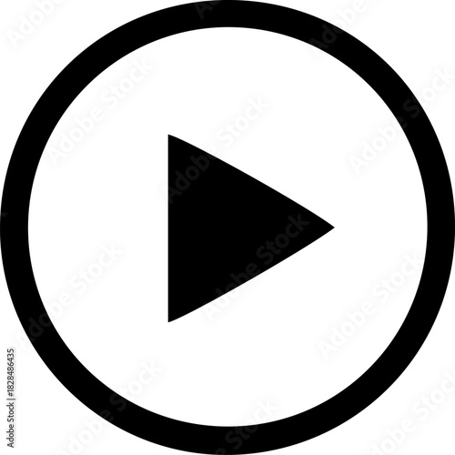 Minimalist black and white play button icon featuring a simple triangular arrow inside a circle perfect for multimedia video player interface design and digital applications