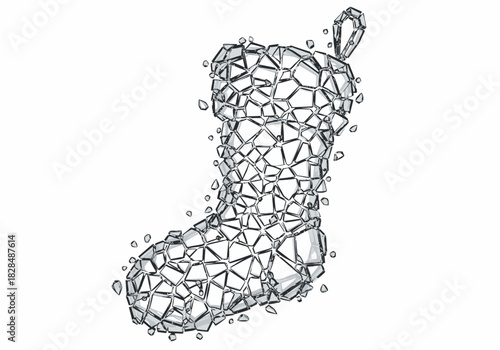 Sparkling shattered glass Christmas stocking with geometric fragments and a hanging loop festive.