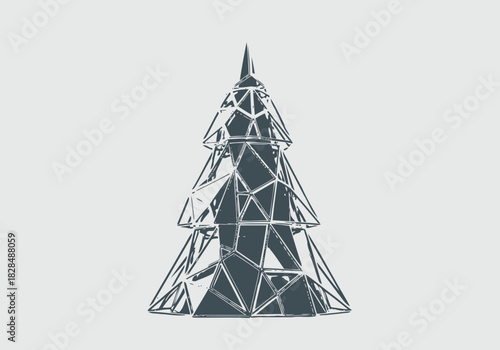 Stylized geometric Christmas tree with a faceted lowpoly design and a distressed handdrawn texture.