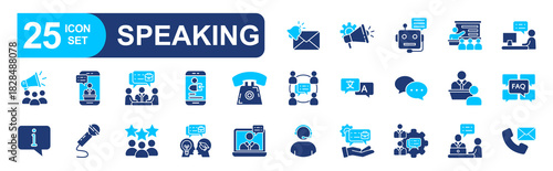 Speaking set of web icons in line style. vector illustration concept relate to speaking, person, head, symbol, mouth, people, pictogram, bubble, human, phone 