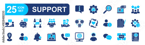 Customer Service and Support set of web icons in line style. vector illustration concept relate to contact, information, line, phone, outline, business, tech, headset, question, info, person