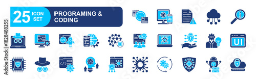 Programming coding set of web icons in line style. vector illustration concept relate to Software, program, coding, vector, technology, code