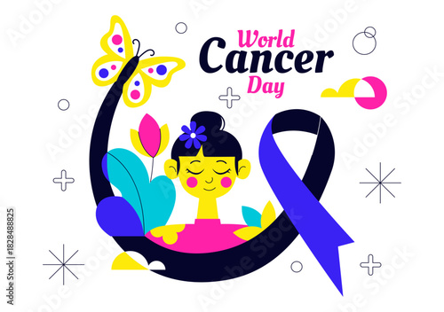 World Cancer Day Vector Illustration on February 4 Featuring a Ribbon to Raise Cancer Awareness and Support Women's Healthcare in a Flat Background