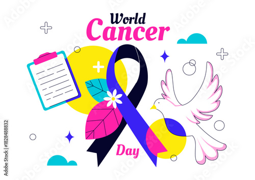 World Cancer Day Vector Illustration on February 4 Featuring a Ribbon to Raise Cancer Awareness and Support Women's Healthcare in a Flat Background