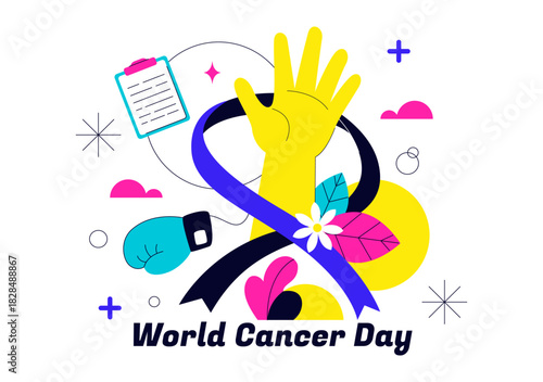 World Cancer Day Vector Illustration on February 4 Featuring a Ribbon to Raise Cancer Awareness and Support Women's Healthcare in a Flat Background
