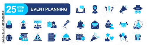 Event planning set of web icons in linear style.  vector illustration concept relate to event, planning, party, birthday, gift, music, cake, decoration, wedding