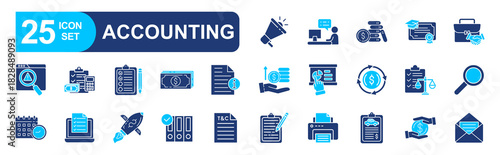 Accounting icon set with editable stroke. vector illustration concept relate to business, accounting, inspecting, report, tax, analysis, finance, account, budget, financial