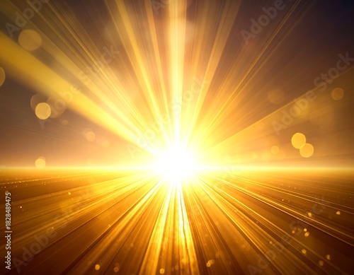 Dramatic golden light bursts forth over an expansive field