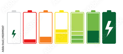 Battery Charge Indicators in Multiple Colors and Energy Levels