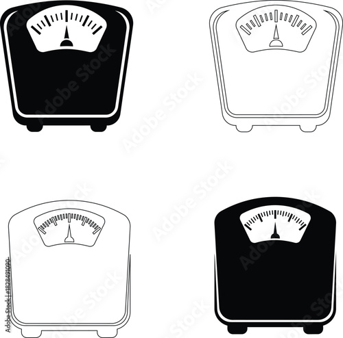 Bathroom Weighing Scale Vector Icon Set – Body Weight and Fitness Measurement Symbols