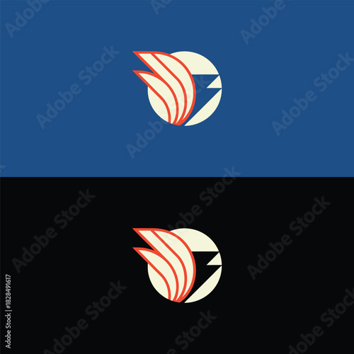 Dynamic flying bird icon on blue and black background offers a bold and modern design element for your brand identity and creative projects with a unique flair