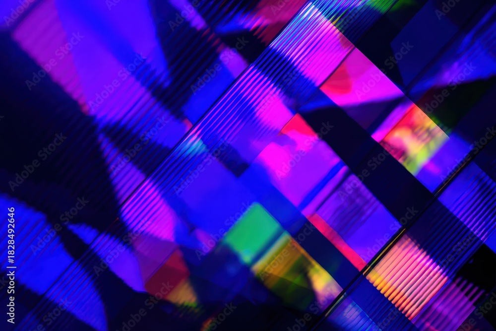 Fototapeta premium Abstract Geometric Composition of Reflective Light and Color with Diagonal Lines and Shapes