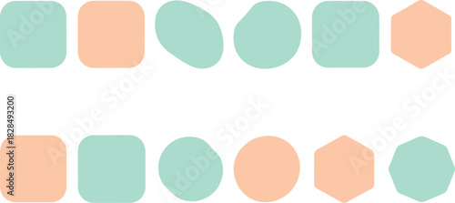 Abstract organic shapes in pastel peach and mint green arranged in two rows on a white background modern minimalist design elements
