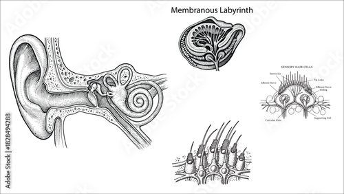 Set of 4 Anatomical Ear Illustrations Line Art Clipart Bundle