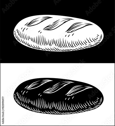 Rustic Vintage Woodcut Style Loaf of Bread Art