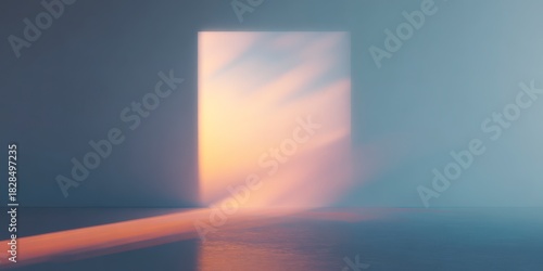 Portal to the Horizon: An inviting doorway frames a dreamy, ethereal sunrise, casting long shadows across the interior. Inviting a sense of wonder and transformation. 