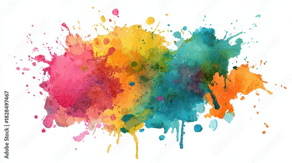 Fototapeta premium Abstract Watercolor Splatter Background Vibrant Colors Spread on White
