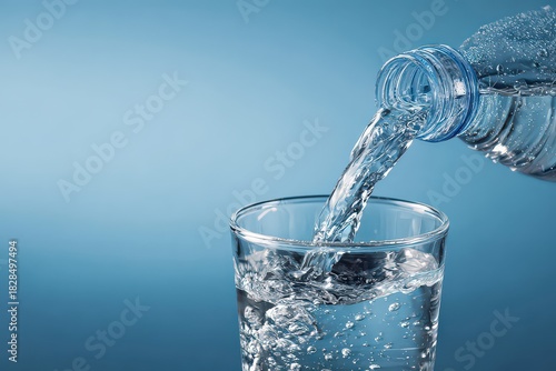Wallpaper Mural Pouring Transparent Water From Plastic Bottle Into Glass Against Blue Background Torontodigital.ca