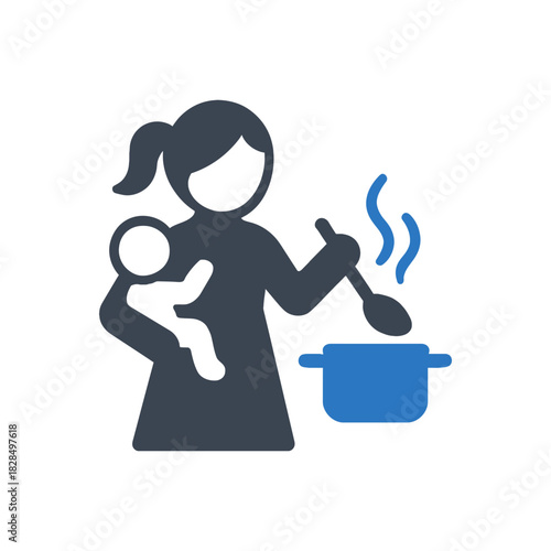 Mother Cooking With Baby Icon