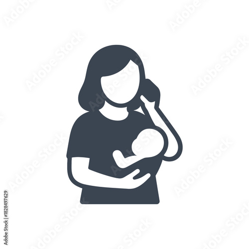 Mom Breastfeeding And Calling Icon