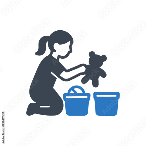 Tidying Toys Into Basket Icon