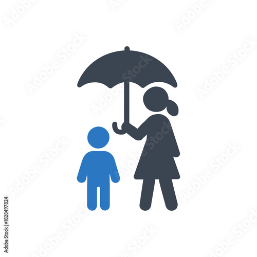 Mother Protecting Child Rain Icon