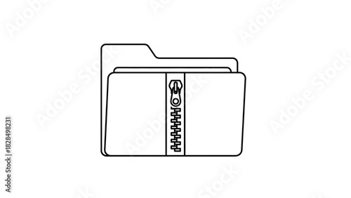 Vector illustration of a folder with a zipper for data compression and file management, icon