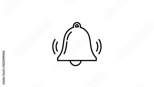 Ringing bell notification icon in a minimalist line art style. Vector graphic illustration of an alert or alarm symbol isolated on a white background