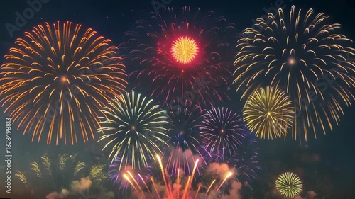 Colorful fireworks in the night sky