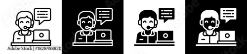 Customer Service Icon Set In Black And White Filled Style Collection
