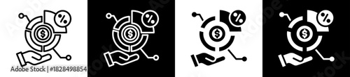 Market Share Icon Set In Black And White Filled Style Collection