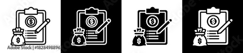 Financial Planning Icon Set In Black And White Filled Style Collection