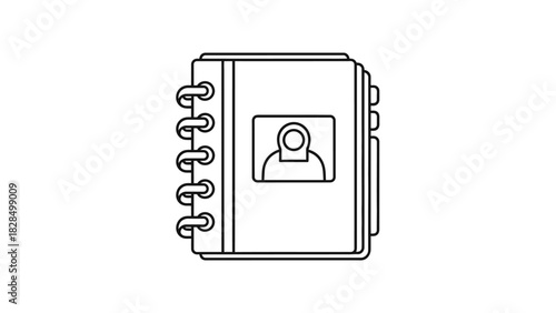 Simple line art icon of a spiral-bound address book or contact directory. Isolated black and white vector graphic for business and personal contacts