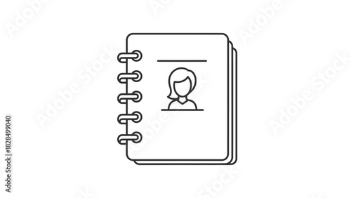 Contact book line icon with a person avatar for a personal address directory or phone list. Simple outline vector illustration isolated on a white background
