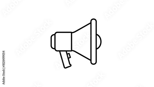 Minimalist black outline icon of a megaphone for announcements and public speaking. A simple bullhorn symbol for communication, protest, or marketing, isolated on a white background. vector (89)