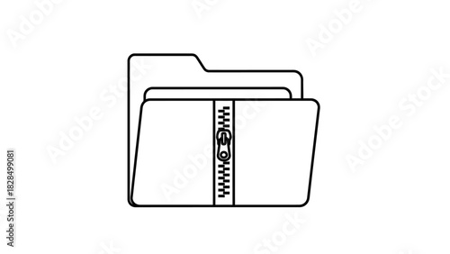Black and white outline icon of a zipped folder, a symbol for file compression and digital data management. Clean vector graphic on a white background