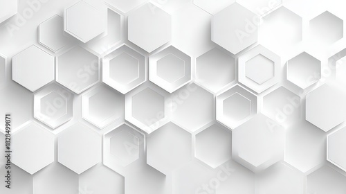 Abstract White Hexagon Pattern on Textured Background with Subtle Shadows Geometric Design for Clean Modern Look Technological Backdrop Minimalist Style