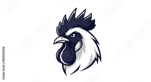 A fierce and stylized dark blue and white rooster head illustration, perfect for a sports team or brand mascot.