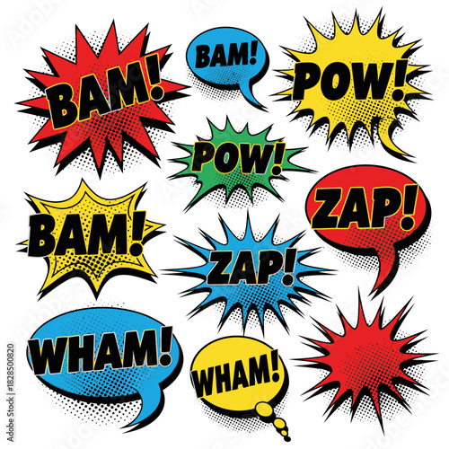 Colorful Comic Text Bubbles – Bam Pow Wham Zap
