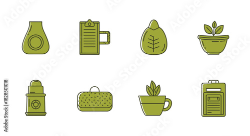 Collection of green eco friendly icons for sustainable living and nature
