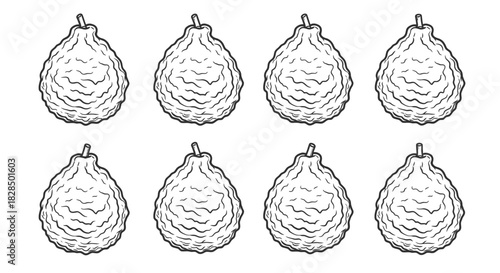 Collection of eight hand drawn christmas ornaments in a simple line art style