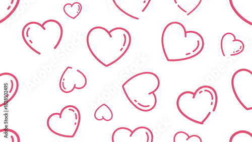 Cute hand-drawn red outline hearts seamless pattern