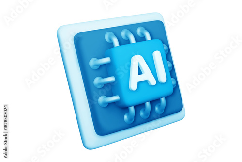 3D AI Chip Icon for technology and artificial intelligence concepts, smart and futuristic computing processor illustration, isolated on transparent background, png