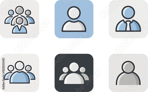 Collection of diverse user icons group people single person professional and teamwork symbols on white background