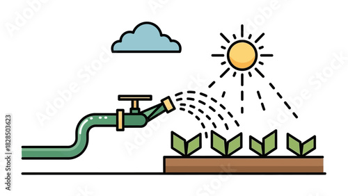 Watering Plants Under the Sun A Simple Illustration for Gardening and Nature Concepts