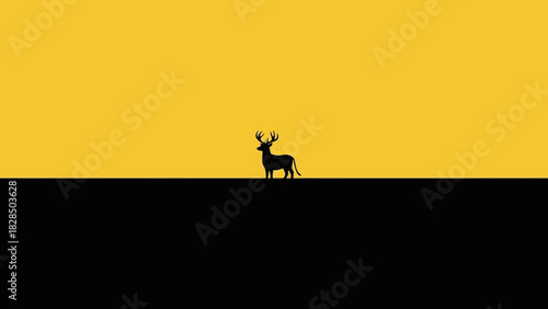 Minimalist Silhouette of a Deer Against a Yellow and Black Background Nature's Contrast