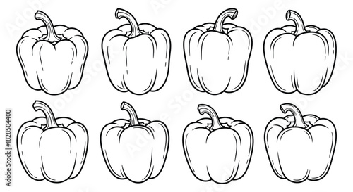 Hand drawn sketch collection of bell peppers in outline style