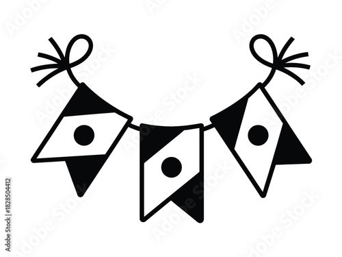 Illustration of black and white decorative pennant banner garland