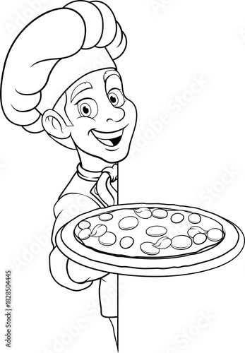 A chef cook holding a pizza...
